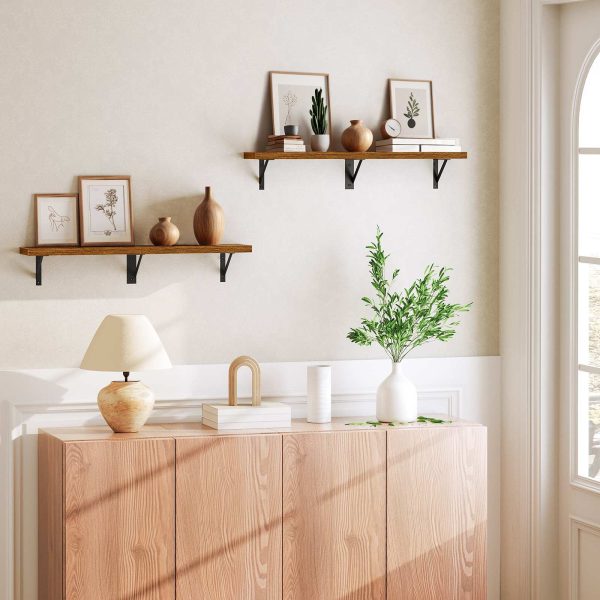 Zestaw pływających półek 2, 76.2cm Półki do przechowywania montowane na ścianie z metalową ramą, Wiszące półki w stylu retro do salonu, Sypialnia, Łazienka & Kuchnia, Rustykalny brąz & Czarny