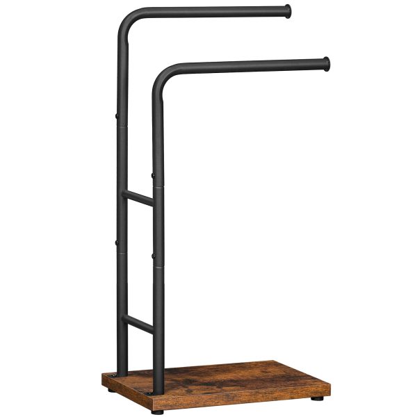 Freestanding Towel Rack with Storage Shelf, Rustic Brown & Black 2-Rod Towel Holder, Multifunctional Decorative Organizer for Bathroom, Laundry Room, Bedroom & Living Room