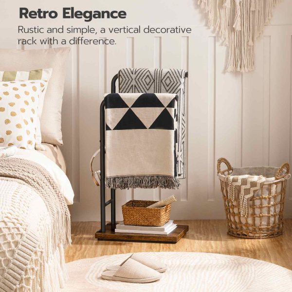 Freestanding Towel Rack with Storage Shelf, Rustic Brown & Black 2-Rod Towel Holder, Multifunctional Decorative Organizer for Bathroom, Laundry Room, Bedroom & Living Room