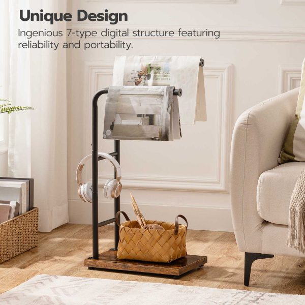 Freestanding Towel Rack with Storage Shelf, Rustic Brown & Black 2-Rod Towel Holder, Multifunctional Decorative Organizer for Bathroom, Laundry Room, Bedroom & Living Room