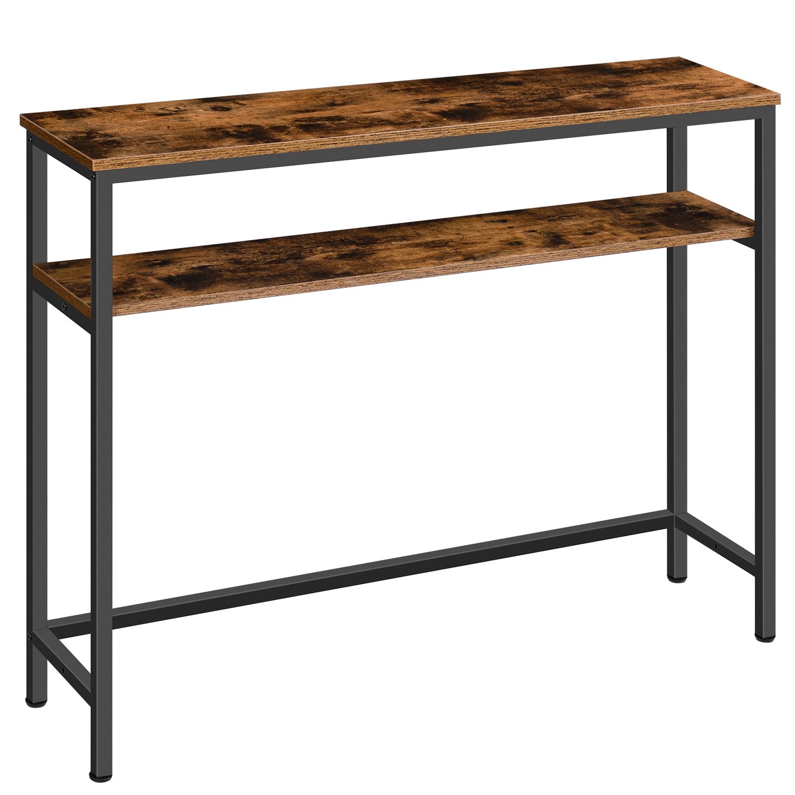 Skinny -Konsolentisch mit verstellbarem Regal, Eingangstisch, schmaler Sofatisch, 2-Stufe Side Table für Foyer, Flur, Küche, Schlafzimmer, industrielles Stil, rustikalbraun und schwarz