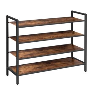 industrial shoe rack, stackable shoe storage organizer with 4 shelves, 4- tier shoe shelf, for entryway, closet, bedroom, dormitory, sturdy construction, easy assembly, rustic brown