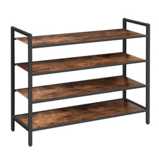 رف الأحذية الصناعية, منظم تخزين الأحذية القابل للتكديس مع 4 رفوف, 4- رف حذاء الطبقة, للدخول, خزانة, غرفة نوم, مسكن, بناء قوي, التجميع سهل, بني ريفي