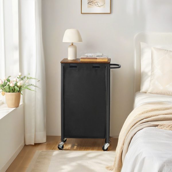 Rolling Laundry Hamper, Rustic Brown & Black Multi-Functional Laundry Sorter with Side Pockets and Handle, Oxford Fabric Storage Bag, Space-Saving Design