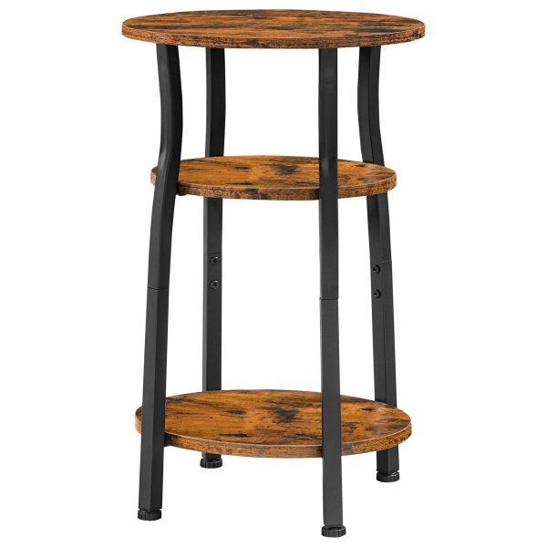 3-Table d'appoint étroite ovale avec rangement Tier, Chevet mince & Table de canapé d'angle, Convient aux petits espaces, Brun rustique & Noir