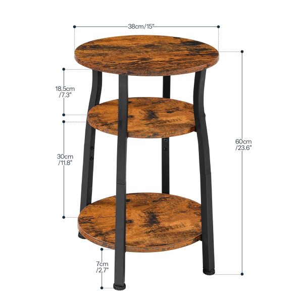3-Table d'appoint étroite ovale avec rangement Tier, Chevet mince & Table de canapé d'angle, Convient aux petits espaces, Brun rustique & Noir