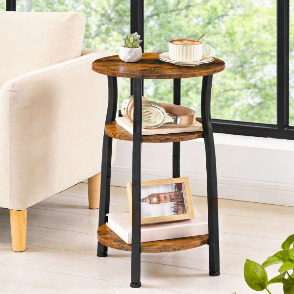 3-Table d'appoint étroite ovale avec rangement Tier, Chevet mince & Table de canapé d'angle, Convient aux petits espaces, Brun rustique & Noir