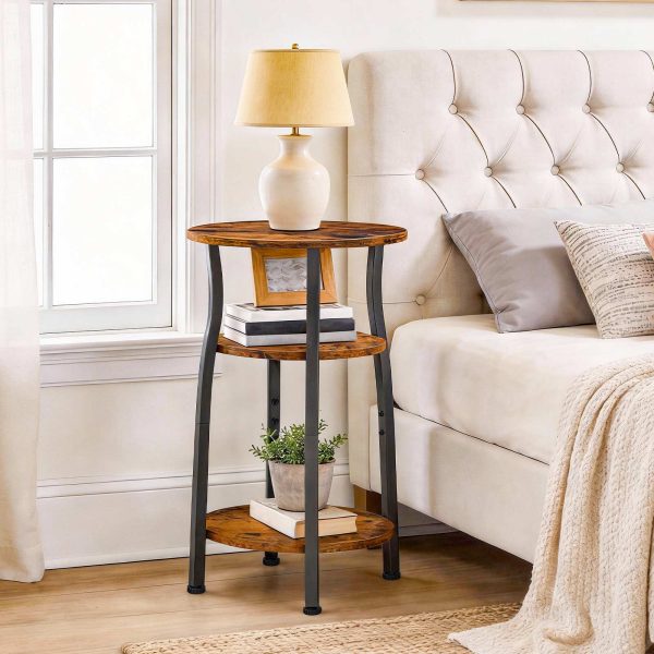 3-Table d'appoint étroite ovale avec rangement Tier, Chevet mince & Table de canapé d'angle, Convient aux petits espaces, Brun rustique & Noir