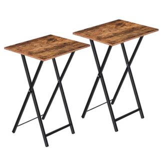 folding tv tray tables, set of 2 side table for small space, industrial snack tables for eating at couch, stable metal frame, easy assembly, space saving, rustic brown and black