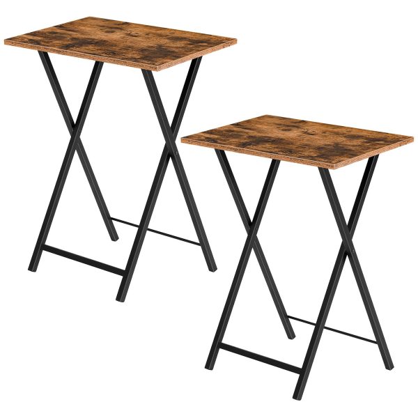 Klappbare TV-Tabletttische, Set von 2, Industrielles rustikales Braun & Schwarze Beistelltische für kleine Räume, Stabile Snacktische mit Metallgestell für den Couchgebrauch, Einfache Montage & Raumsparende