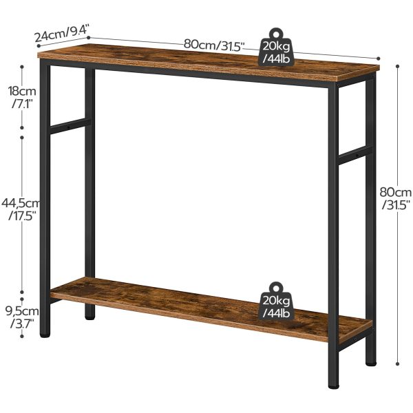 Industrial Console Table with Adjustable Shelf, Slim 2-Tier Side Table with Storage, Suitable for Living Room, Office and Hallway