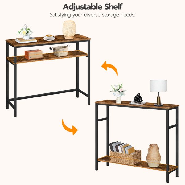 Industrial Console Table with Adjustable Shelf, Slim 2-Tier Side Table with Storage, Suitable for Living Room, Office and Hallway
