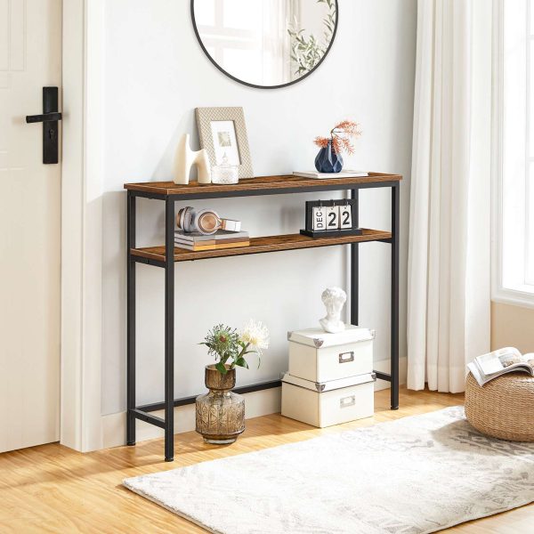 Industrial Console Table with Adjustable Shelf, Slim 2-Tier Side Table with Storage, Suitable for Living Room, Office and Hallway