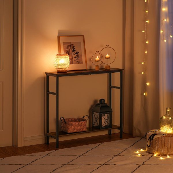 Industrial Console Table with Adjustable Shelf, Slim 2-Tier Side Table with Storage, Suitable for Living Room, Office and Hallway