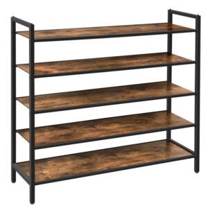 industrial shoe rack, stackable shoe storage organizer with 5 shelves, 5 tier shoe shelf for entryway, closet, bedroom, dormitory, sturdy construction, easy assembly, rustic brown