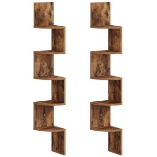 Corner Shelf Wall-Mounted, Set of 2 Floating Corner Shelves, 5-Tier Bookshelves for Wall Decor in Living Room, Bedroom, Bathroom, Home Office, Rustic Brown