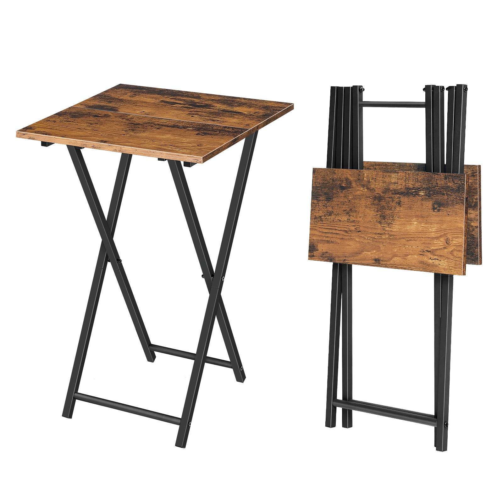 Klappbarer TV-Tablett, Rustikales Braun & Black Wooden Portable Side Table, Industrial Snack End Table for Small Spaces, Raumsparende, Einfache Montage & Falten