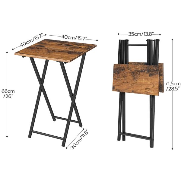 Sammenleggbart TV-brettbord, Rustikk brun & Svart bærbart sidebord av tre, Industrielt snackbord for små rom, Plassbesparende, Enkel montering & Folding