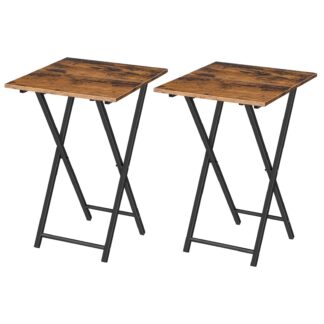 Folding TV Tray Tables, Set of 2 TV Trays Side Tables, Portable Sofa Snack Table, Industrial End Table for Small Spaces, Metal Frame, Easy to Install and Fold, Rustic Brown and Black