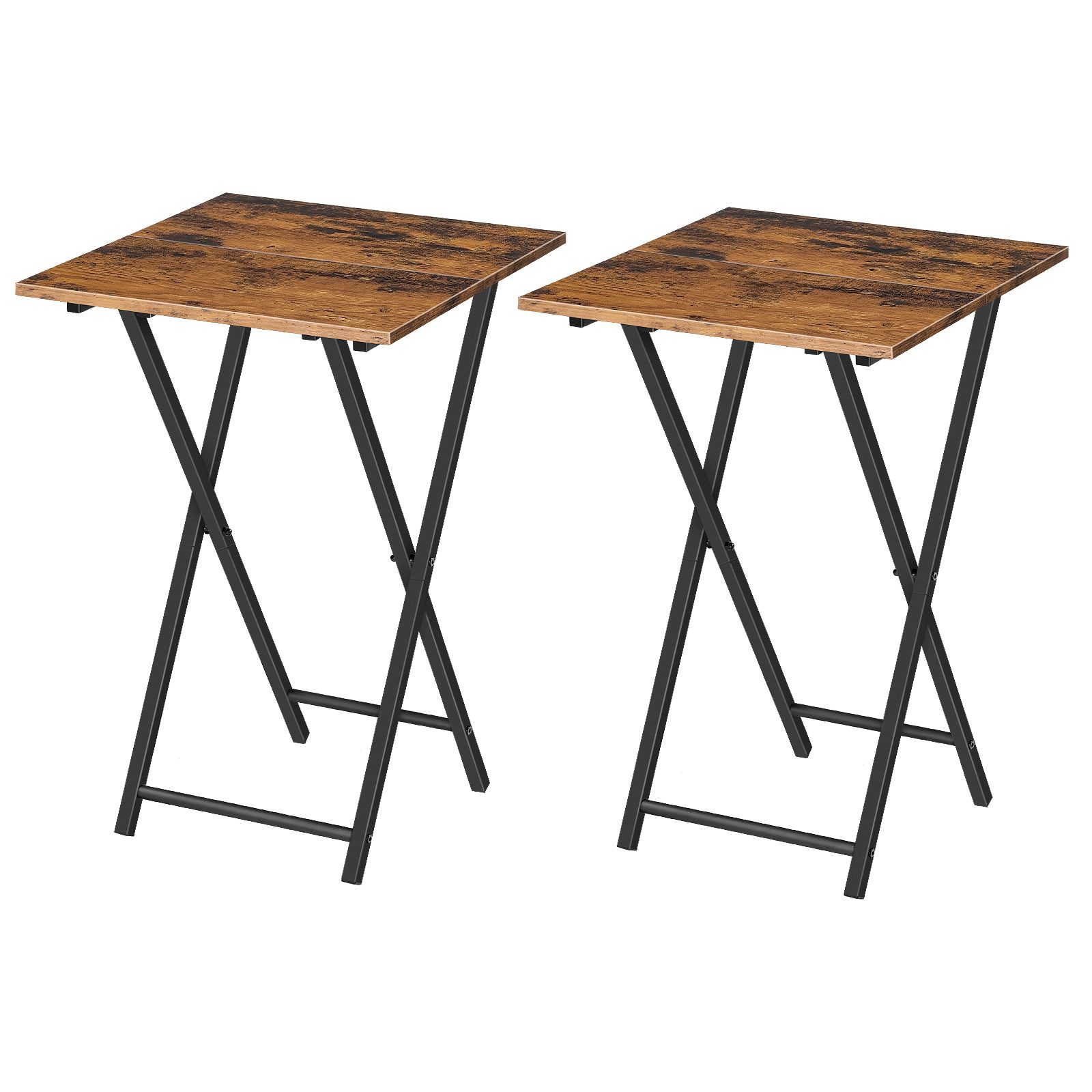 Folding TV Tray Tables, Set of 2 TV Trays Side Tables, Portable Sofa Snack Table, Industrial End Table for Small Spaces, Metal Frame, Easy to Install and Fold, Rustic Brown and Black