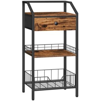 3-Tier -kylpyhuoneen tikkaat, Vapaasti seisova tikkaat laatikolla, Kirjahylly aidatulla hyllyllä ja mesh -hyllyllä, Tilaa säästävä, kylpyhuonetta varten, Keittiö, Olohuone, Maalaismainen ruskea ja musta