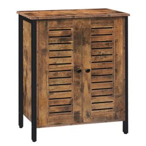 floor standing cabinet, storage cabinet with 2 adjustable shelves, accent cupboard, sideboard with louver doors, for living room, bedroom, hallway, kitchen, industrial, rustic brown