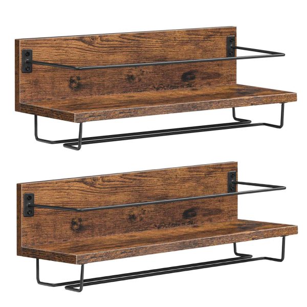 2-Συσκευασία Επιτοίχια Πλωτή Σχάρα Κρασιού, Κρεμαστό μπουκάλι κρασιού & Στήριγμα Stemware, Ράφια αποθήκευσης διπλής στρώσης για σαλόνι, Τραπεζαρία, Κουζίνα, Ρουστίκ καφέ & Μαύρος