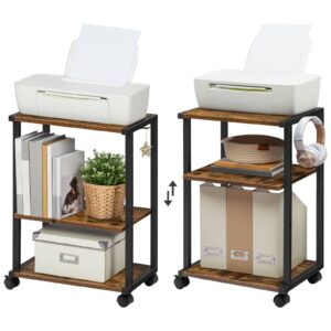 mobile printer stand, 3-tier printer cart under desk with storage, industrial adjustable rolling cart, sturdy little table on wheels for home office