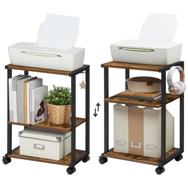 mobile printer stand, 3-tier printer cart under desk with storage, industrial adjustable rolling cart, sturdy little table on wheels for home office