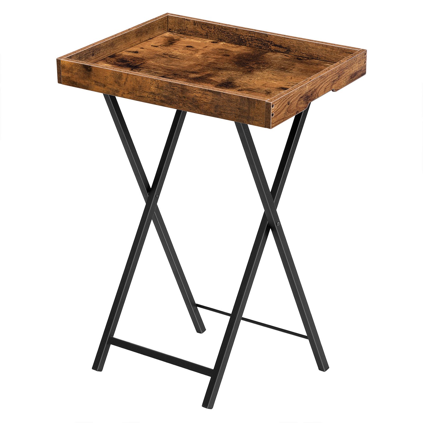 Sammenfoldelig tv-bakkebord med aftagelig serveringsbakke, Stabilt snackbord til små rum, Bærbart endebord til snacks, Måltider & Laptops i stuen, Rustik brun