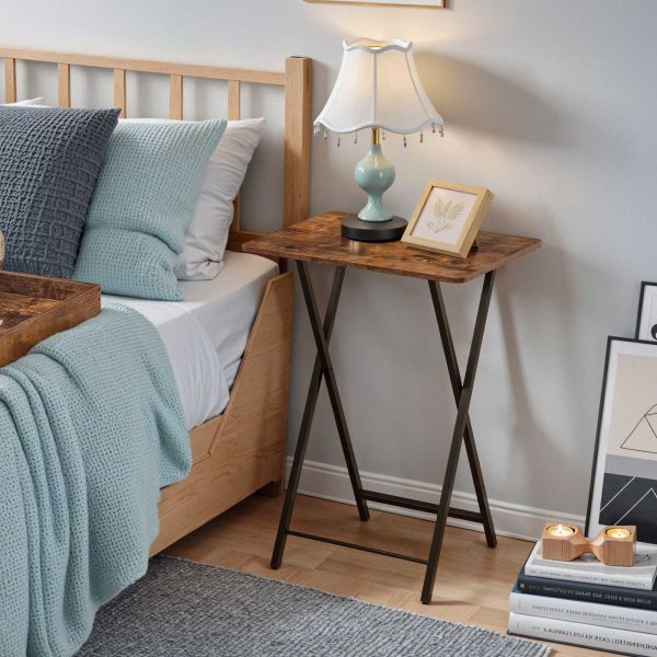 Sammenfoldelig tv-bakkebord med aftagelig serveringsbakke, Stabilt snackbord til små rum, Bærbart endebord til snacks, Måltider & Laptops i stuen, Rustik brun