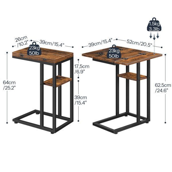Foldable C-Shaped End Table with Storage Shelf, Rustic Brown Multifunctional Small Side Table for Living Room, Bedroom and Small Spaces, Easy Assembly