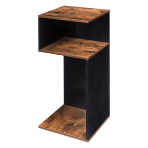 telephone table, 27.5 inches, s-shaped tall nightstand, industrial side table for small space in office hallway or living room, wood look accent furniture, rustic brown + black