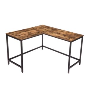 l-shaped computer desk, industrial corner writing desk, large pc laptop study table workstation for home office, space-saving, sturdy metal frame, rustic brown