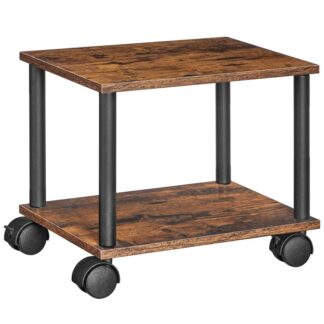 Soporte para impresora, 2-Carro para impresora móvil industrial de nivel debajo del escritorio con estante, Estante para máquinas de servicio pesado con ruedas para el hogar, Oficina, Marrón rústico y negro