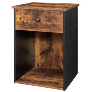 nightstand, end table with drawer and removable storage box, retro industrial file cabinet storage table for home office, side table in bedroom, reception room, rustic brown and black