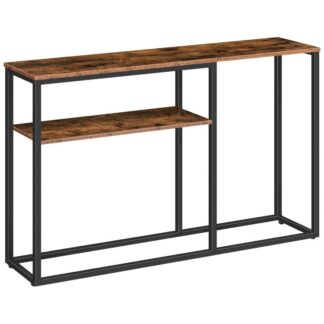 console table, slim hallway table, sofa table with open storage shelf, 130 x 24 x 80 cm, industrial entrance table, narrow side table for living room, bedroom, rustic brown and black
