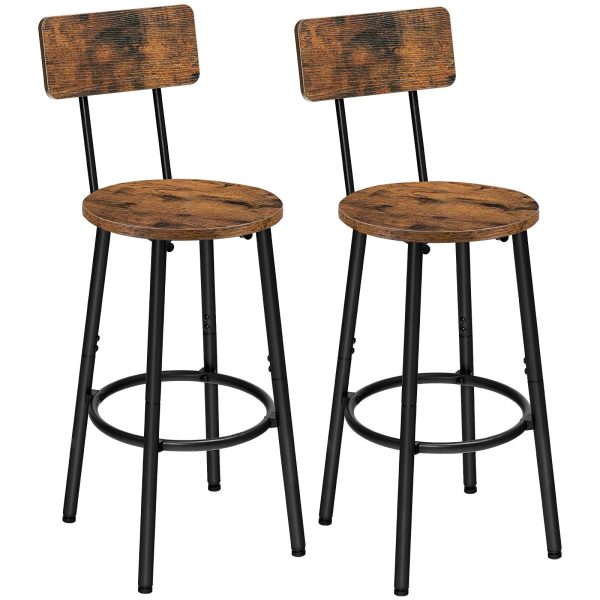 Set of 2 Counter Height Bar Stools, 25.2-Inch Round Upholstered Bar Chairs with Backrest, Industrial-Style Seating for Kitchen Island & Dining Room, Easy Assembly, Rustic Brown & Black Finish