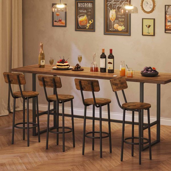 Set of 2 Counter Height Bar Stools, 25.2-Inch Round Upholstered Bar Chairs with Backrest, Industrial-Style Seating for Kitchen Island & Dining Room, Easy Assembly, Rustic Brown & Black Finish