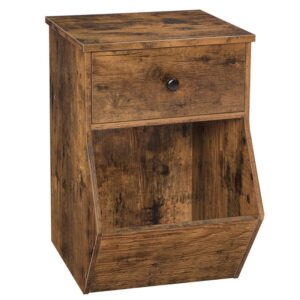 nightstand, side end table with flip-door drawer and tilting storage box, toy storage cabinets for kids bedroom, living room, wood accent sofa table, sturdy and stable, rustic brown