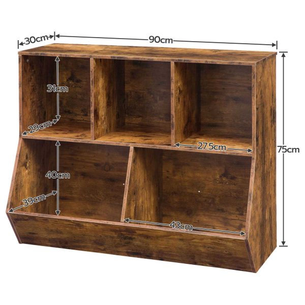 Rustic Brown Children's Storage Bookshelf, Footboard Bookcase with Toy Storage Cubbies, Multifunctional Toy Shelf and Storage Cabinet, Suitable for Children's Room, Playroom, Hallway, Kindergarten and School