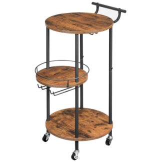 Барные тележки с 3-уровневыми полками хранения, Мобильная сервировочная тележка для бара с винной стойкой и держателем для стаканов, для дома, Кухня, Гостиная, Столовая, Рустик Браун
