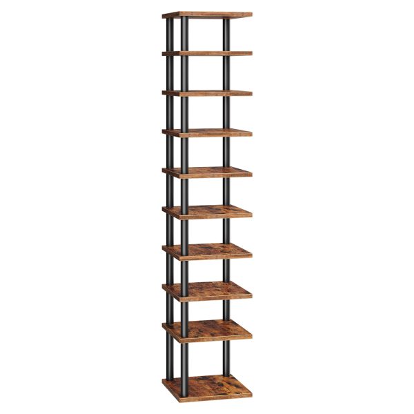 10-Layer Corner Shoe Rack, Dark Brown-Black Narrow Multifunctional Shoe Cabinet, Space-Saving Storage Organizer for Hallway & Bedroom