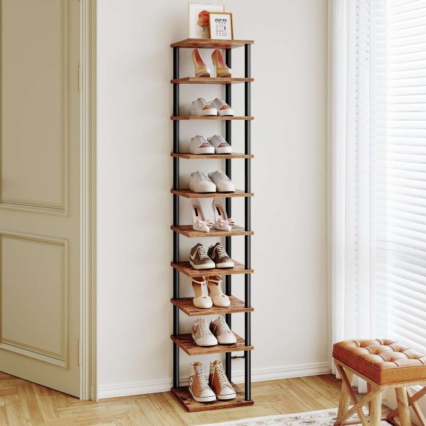 10-Layer Corner Shoe Rack, Dark Brown-Black Narrow Multifunctional Shoe Cabinet, Space-Saving Storage Organizer for Hallway & Bedroom