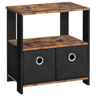 side table, end table with shelf and 2 removable storage box, retro storage cabinet for small space, in living room, bedroom, stable and sturdy, easy assembly, rustic brown and black
