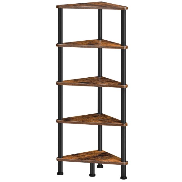 رف حائط صناعي مكون من 5 طبقات بإطار معدني, رف عرض خزانة الكتب موفر للمساحة للكتب, النباتات والزهور, مناسبة للمساحات الصغيرة, غرفة النوم وغرفة المعيشة, ريفي براون