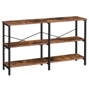 console table, narrow entryway table, sofa table, foyer table, 3-tier storage open shelves, stable structure, for hallway, living room, rustic brown and black
