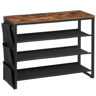 رف الأحذية, 4-منظم تخزين الأحذية الطبقة مع 3 أرفف وحقيبة أوكسفورد, يحمل 16-20 أزواج من الأحذية, رف الأحذية الصناعي للدخول, خزانة, مستقر وقوي, بني ريفي