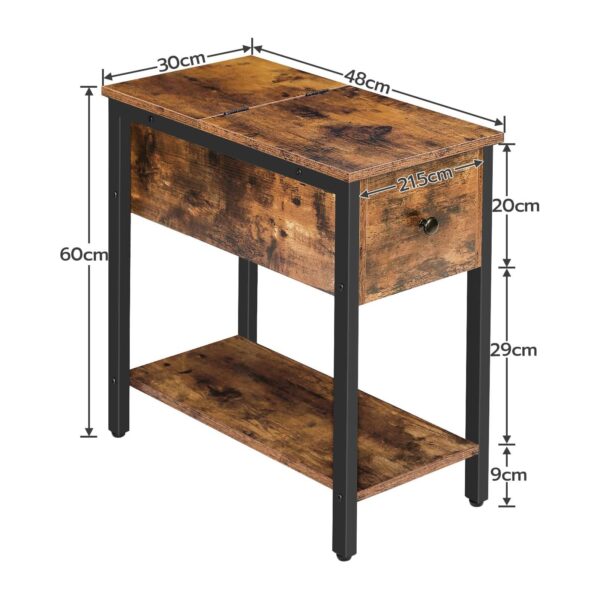 tavolino, Fcip tavolo superiore con scaffale di stoccaggio, Stretto comodino per piccoli spazi in soggiorno, camera da letto, industriale, costruzione stabile e robusta, rustico marrone e nero