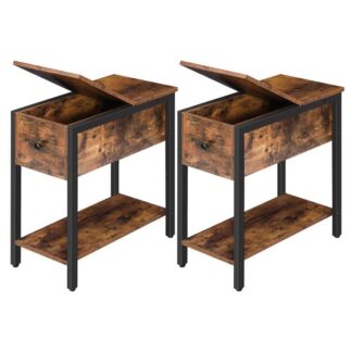 boční tabulky sady 2, Otočný koncový stůl s úložnou policí, Úzký noční stolek pro malé prostory, stabilní a robustní konstrukce, rustikální hnědá